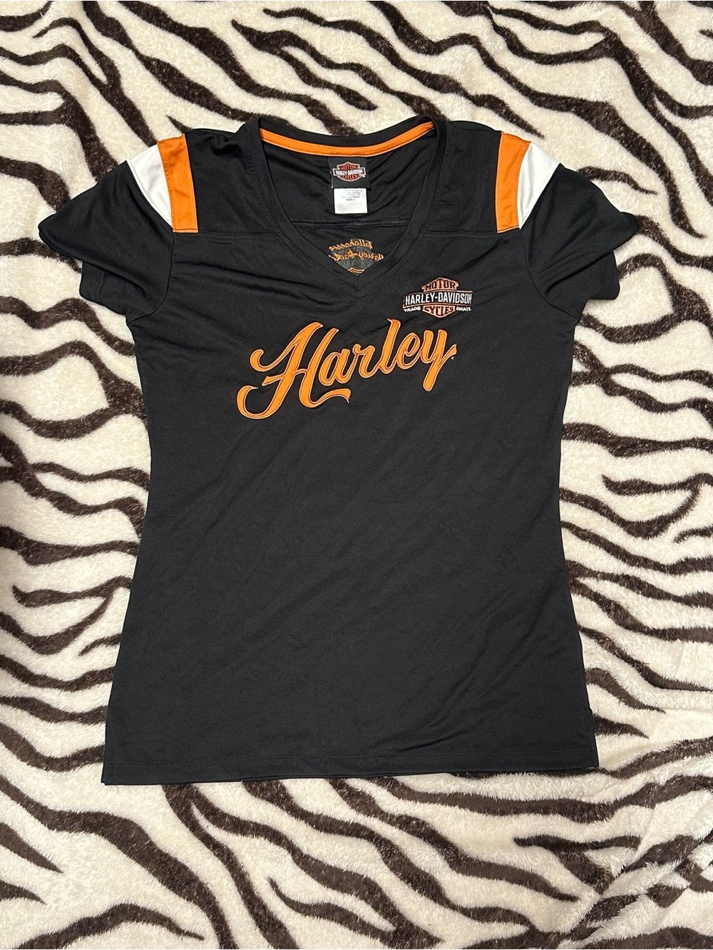 Harley-Davidson Black Tee with Orange & White Accents